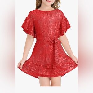New! Elegant Red Sequin Girls Formal Dress. Size large